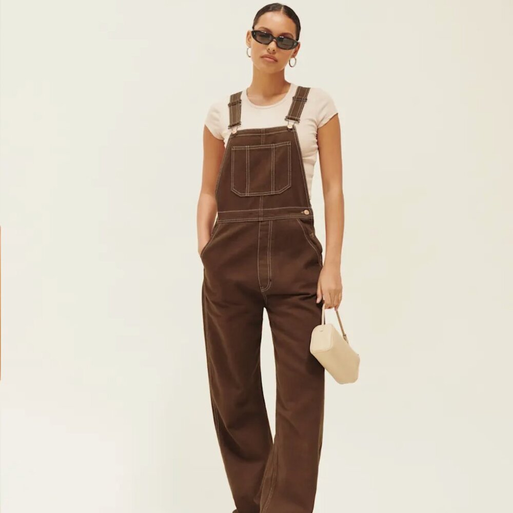Reformation Milo Utility Overalls Chocolate - Size 4